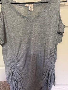 Dkny Silver Cold-Shoulder V-Neck Tunic with Side Ruching